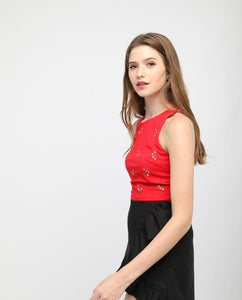 EMBROIDERY FLORAL CROP TOP - OSMOSE ONLINE SHOPPING