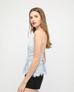CROSS BACK LACE PEPLUM TOP - OSMOSE ONLINE SHOPPING