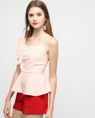 SIDE RUFFLE PEPLUM BLOUSE - OSMOSE ONLINE SHOPPING