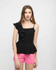 SIDE RUFFLE PEPLUM BLOUSE - OSMOSE ONLINE SHOPPING