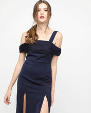 Load image into Gallery viewer, SATIN COLDSHOULDER SLIT DRESS - OSMOSE ONLINE SHOPPING