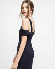 Load image into Gallery viewer, SATIN COLDSHOULDER SLIT DRESS - OSMOSE ONLINE SHOPPING