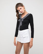 Load image into Gallery viewer, STRIPED JERSEY RIBBON TOP - OSMOSE ONLINE SHOPPING