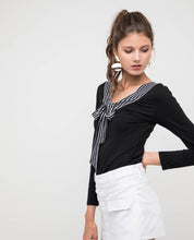 Load image into Gallery viewer, STRIPED JERSEY RIBBON TOP - OSMOSE ONLINE SHOPPING