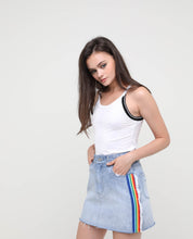 Load image into Gallery viewer, Loxie Rainbow Stripped Denim Skirt