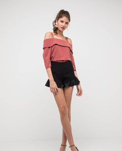 LIZZIE RUFFLED HEM SHORTS - OSMOSE ONLINE SHOPPING