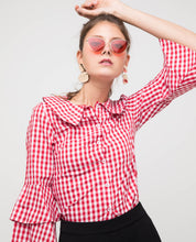 Load image into Gallery viewer, GINGHAM FLUTTERS TOP - OSMOSE ONLINE SHOPPING