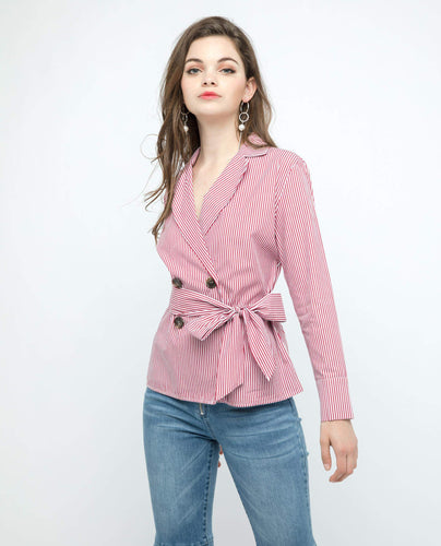 PINSTRIPED DOUBLE BREAST BUTTONED TOP - OSMOSE ONLINE SHOPPING