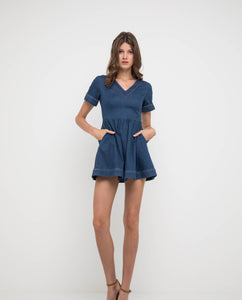 BRENDA V-NECK DENIM DRESS - OSMOSE ONLINE SHOPPING