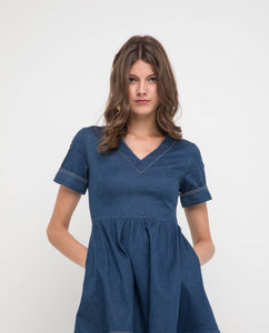 BRENDA V-NECK DENIM DRESS - OSMOSE ONLINE SHOPPING