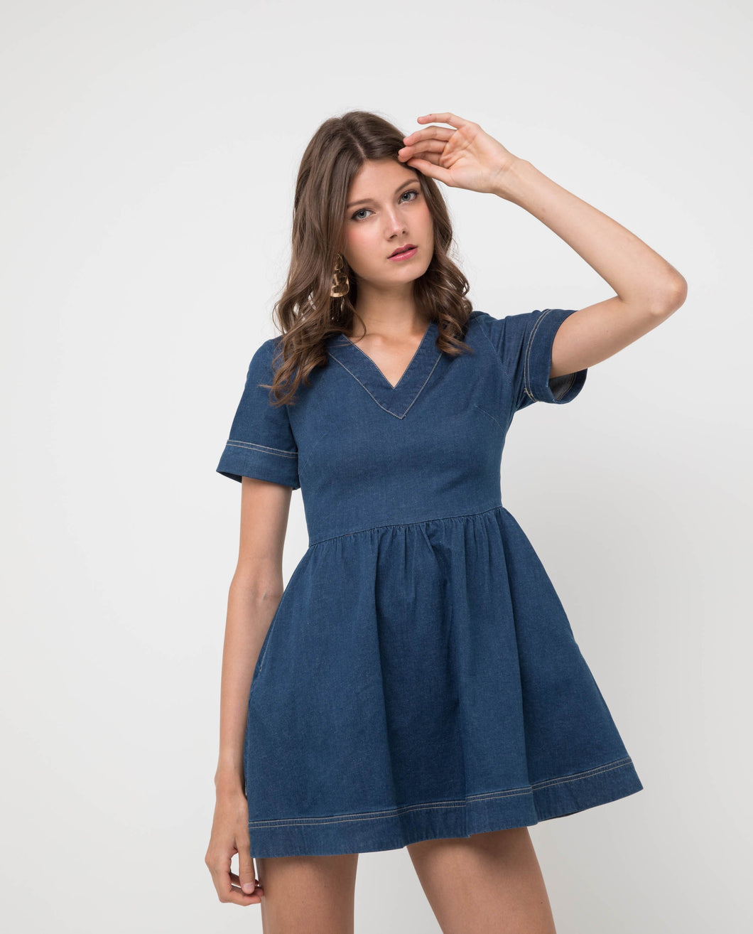 BRENDA V-NECK DENIM DRESS - OSMOSE ONLINE SHOPPING