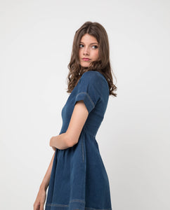 BRENDA V-NECK DENIM DRESS - OSMOSE ONLINE SHOPPING