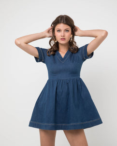 BRENDA V-NECK DENIM DRESS - OSMOSE ONLINE SHOPPING