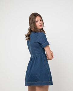 BRENDA V-NECK DENIM DRESS - OSMOSE ONLINE SHOPPING