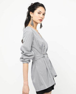 PUFFY BELTED BLOUSE - OSMOSE ONLINE SHOPPING