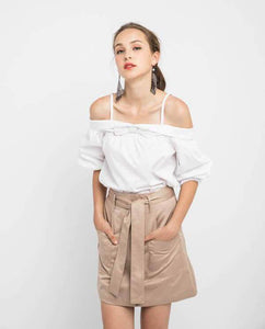 BOW PUFFY OFFSHOULDER BLOUSE - OSMOSE ONLINE SHOPPING