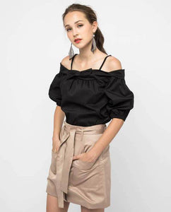 BOW PUFFY OFFSHOULDER BLOUSE - OSMOSE ONLINE SHOPPING