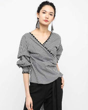 Load image into Gallery viewer, GINGHAM WRAP PEARL TOP - OSMOSE ONLINE SHOPPING
