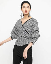 Load image into Gallery viewer, GINGHAM WRAP PEARL TOP - OSMOSE ONLINE SHOPPING