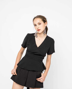 SLEEVED PEPLUM SASH BLOUSE - OSMOSE ONLINE SHOPPING