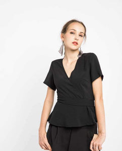 SLEEVED PEPLUM SASH BLOUSE - OSMOSE ONLINE SHOPPING