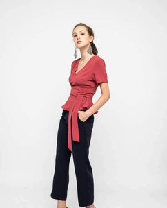 SLEEVED PEPLUM SASH BLOUSE - OSMOSE ONLINE SHOPPING