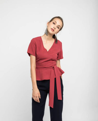 SLEEVED PEPLUM SASH BLOUSE - OSMOSE ONLINE SHOPPING