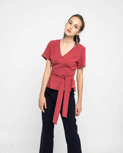 SLEEVED PEPLUM SASH BLOUSE - OSMOSE ONLINE SHOPPING
