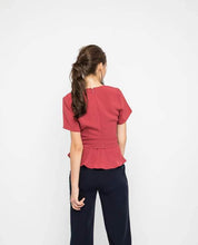 Load image into Gallery viewer, SLEEVED PEPLUM SASH BLOUSE - OSMOSE ONLINE SHOPPING