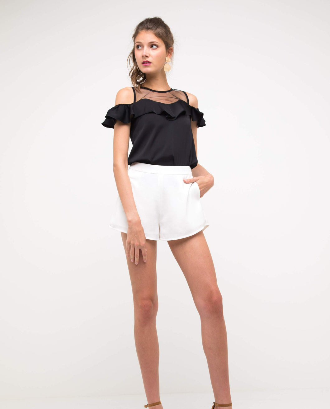 TANIA RUFFLED MESH TOP - OSMOSE ONLINE SHOPPING