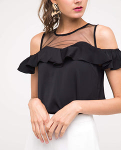 TANIA RUFFLED MESH TOP - OSMOSE ONLINE SHOPPING