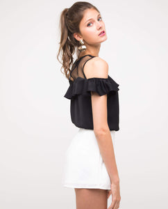 TANIA RUFFLED MESH TOP - OSMOSE ONLINE SHOPPING