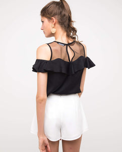 TANIA RUFFLED MESH TOP - OSMOSE ONLINE SHOPPING