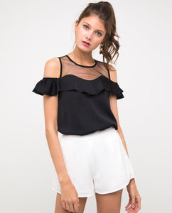 TANIA RUFFLED MESH TOP - OSMOSE ONLINE SHOPPING