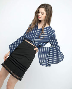 STRIPES FLUTTER SLEEVE CROP TOP - OSMOSE ONLINE SHOPPING