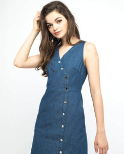 BUTTON DOWN DENIM DRESS - OSMOSE ONLINE SHOPPING