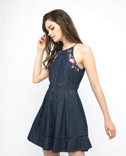 Load image into Gallery viewer, HALTER NECK EMBRIODERY SKATER DRESS - OSMOSE ONLINE SHOPPING