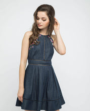 Load image into Gallery viewer, HALTER NECK EMBRIODERY SKATER DRESS - OSMOSE ONLINE SHOPPING