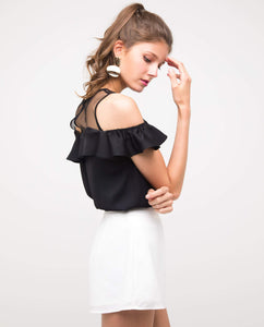 TANIA RUFFLED MESH TOP - OSMOSE ONLINE SHOPPING